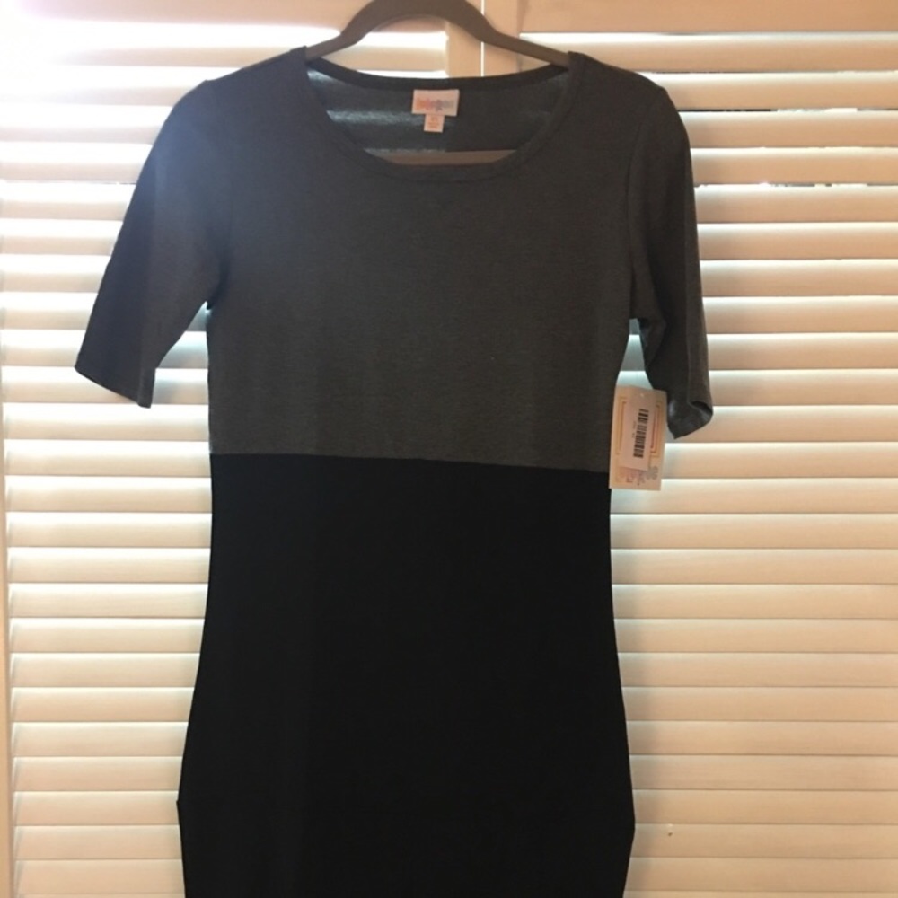 LuLaRoe Julia Dress - Two Tone Black & Gray XS